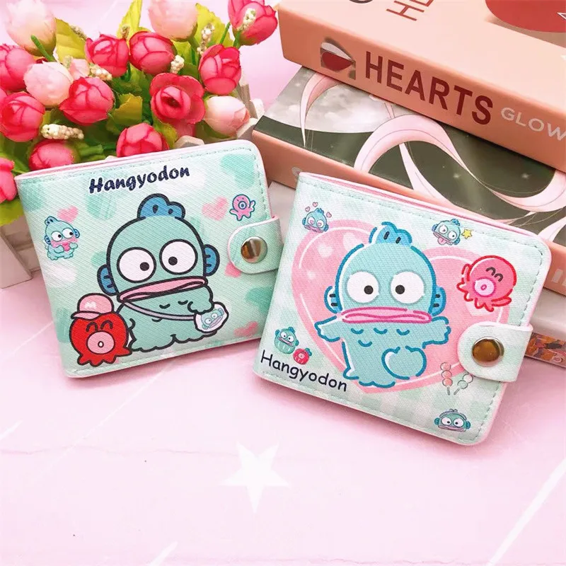 

New Sanrio Hangyodon Pu Wallet Cute Anime Big Mouth Monster Student Kids with Button Leather Wallet Cartoon Card Case Coin Purse