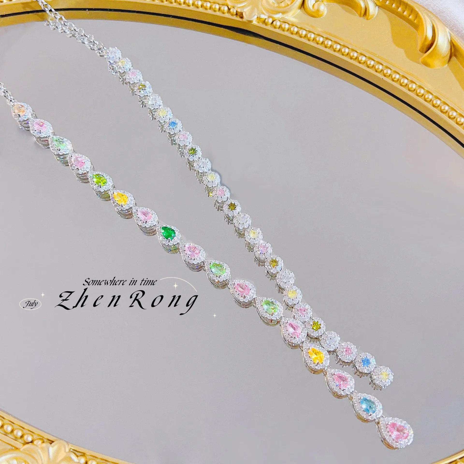 Foydjew Luxury Evening Dress Accessories Candy Color Tourmaline Necklaces Noble Jewelry Y-shaped Long Tassel Choker Necklace