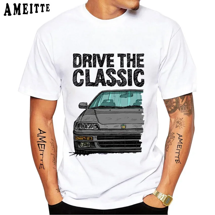 Drive The Classic CRX VTEC T-Shirt Men Short Sleeve Hip Hop Boy Casual Tops Japan 90's Legend Car Sport T Shirt JDM White Tees