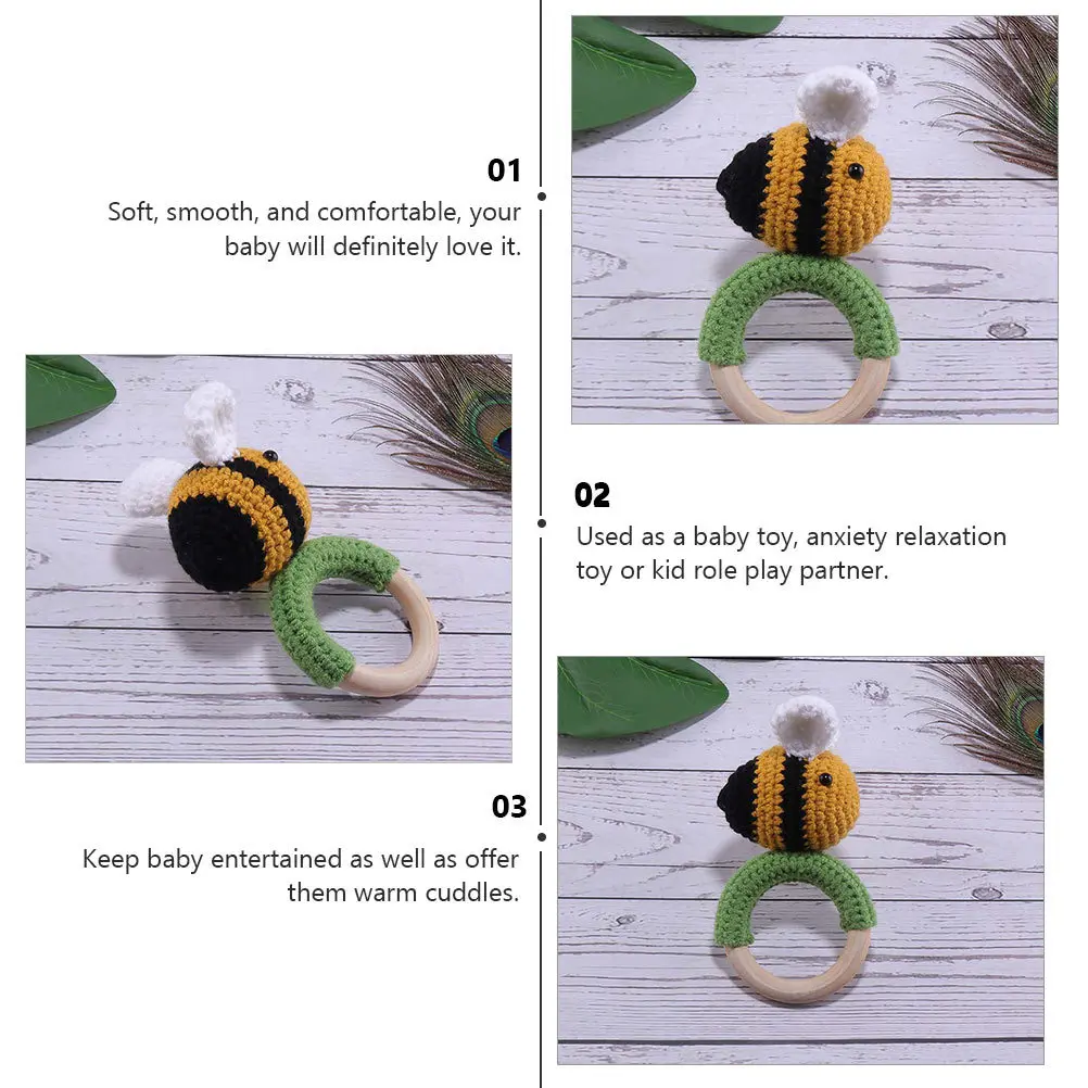 1 Stuks Bee Vormige Hand Rammelaar Baby Gebreide Molaire Baby Rustgevende Speelbal Zacht Veilig Grijpen Vroege Onderwijs Ontspanning Partner