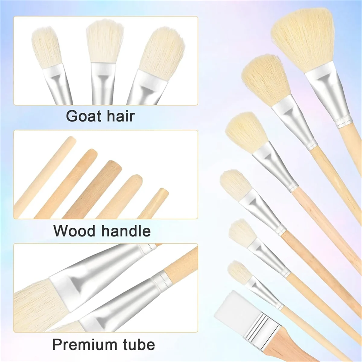 Mop Brush for Acrylic Painting, Versatile Blending Brush Paint Brushes for Acrylic Painting Goat Hair Paint Brush Set