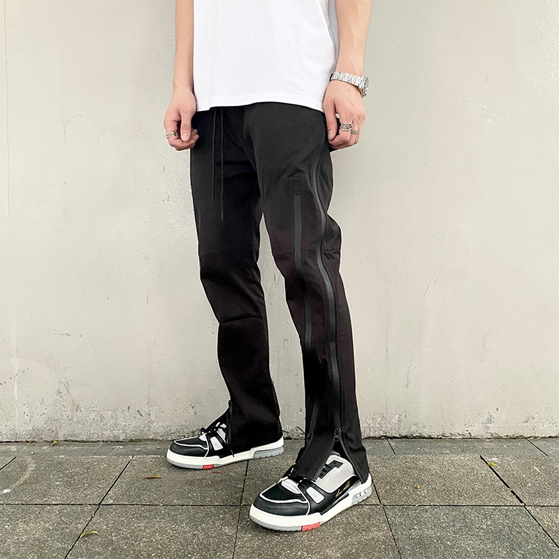 

Street Sle Waterproof Nylon Bla Zipper Function Vibe Split Slim Fit Casual Workwear Trousers Trendy Brand Men's Jeans