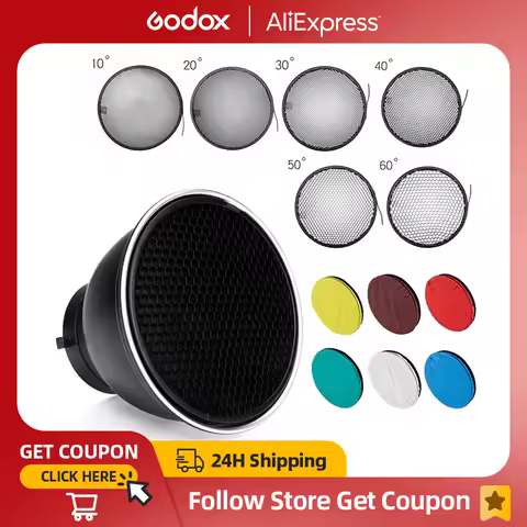 7inch 18cm Standard Reflector Diffuser with Degree Honeycomb Grid + 6 Color Filters for Bowens Mount Studio Light Strobe Flash