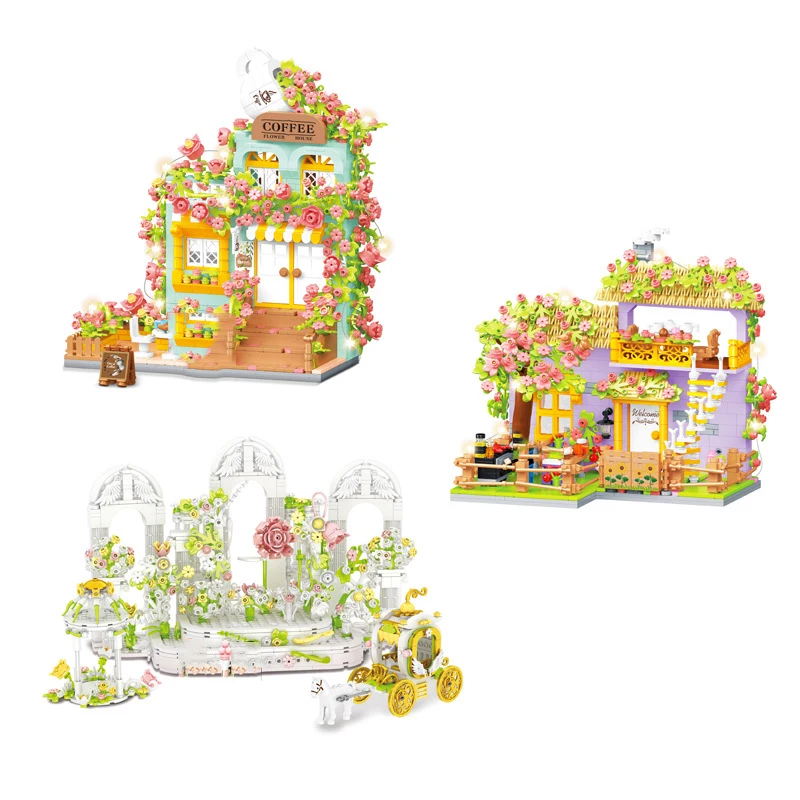 Idea Bride And Groom Figures Mini Block Flower Wedding Church Coffee Garden Costruction Building Brick Educational Toys For Gift