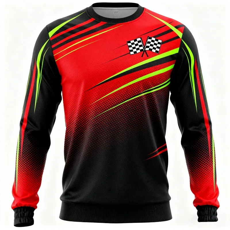 

Топ с длинными рукавами и 3D-принтом для автогонок с рисунком флага для мужчин и женщин, быстросохнущие спортивные тренировочные рубашки для скоростного спуска на открытом воздухе