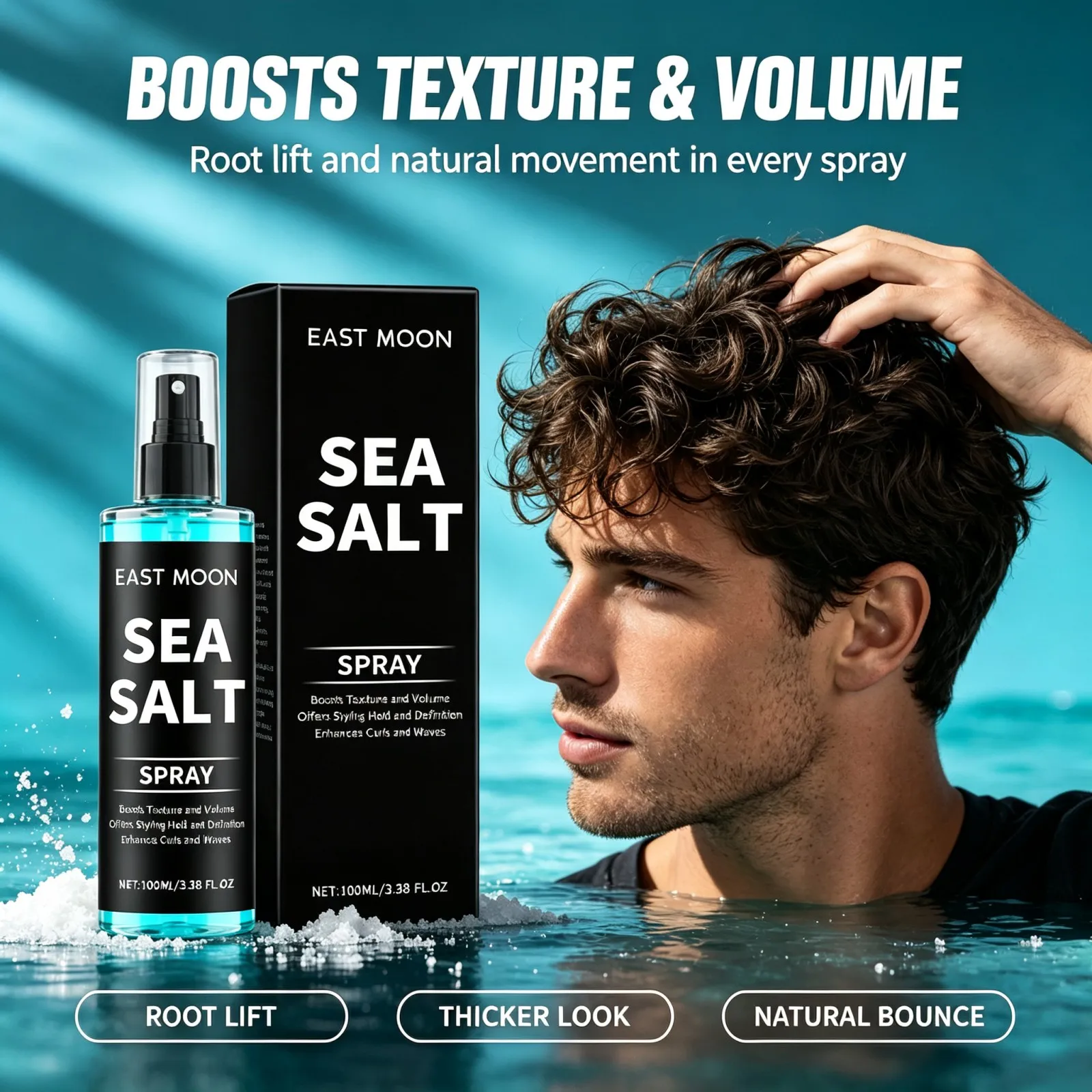 Sea Salt Spray 100ml Lazy Quick Styling for Wet Dry Hair Beach Vacation Look Curl Defining Volumizing Non Greasy Hair Care