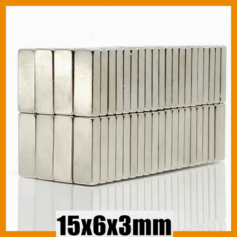 15x6x3mm 10/20/50/100/200/500pcs Super Powerful Strong Neodymium Block Square Magnet 15*6*3 N35 NdFeB Permanent Magnetic Imanes