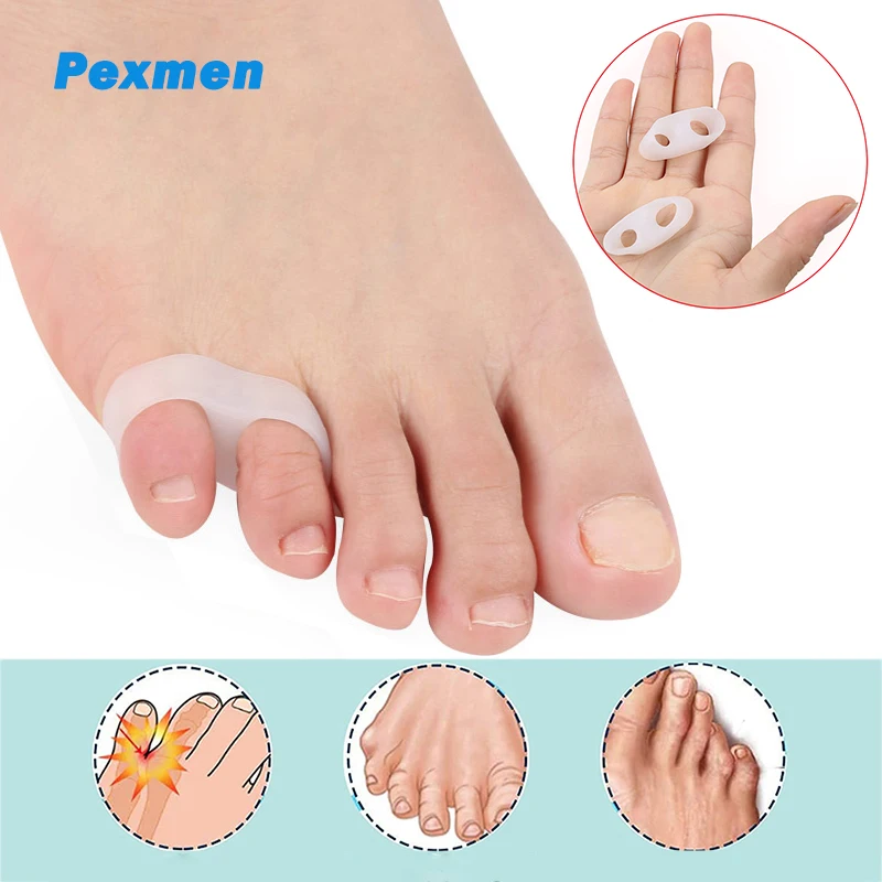 Pexmen 2Pcs Toe Separators Two Holes Gel Pinky Toe Corrector Little Toe Spacer for Overlapping Toe Corns Calluses and Blisters