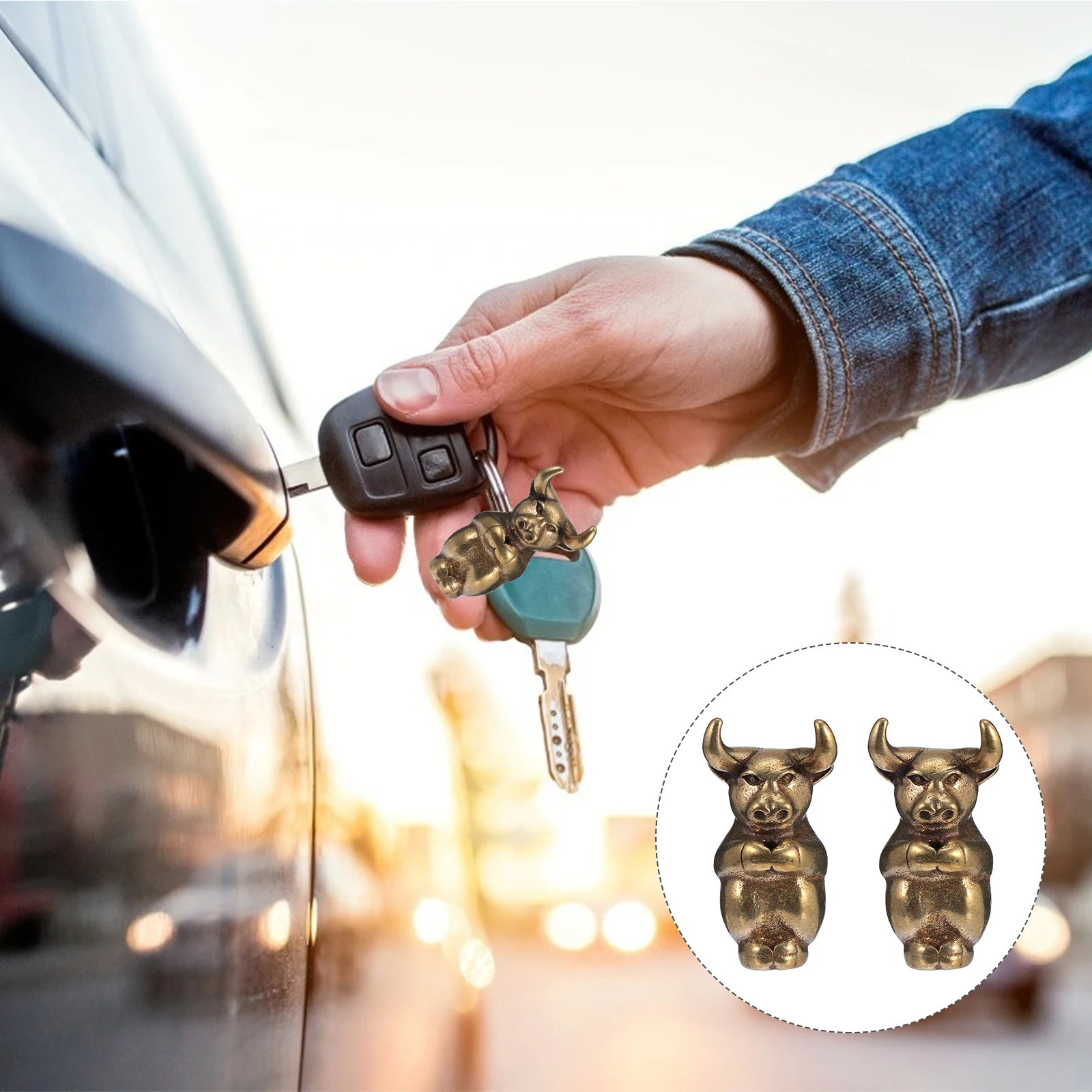 

2 Pcs Zodiac Ornaments Delicate Keychains Car Hanging Pendant Ox Shape Desktop Ring Decorations