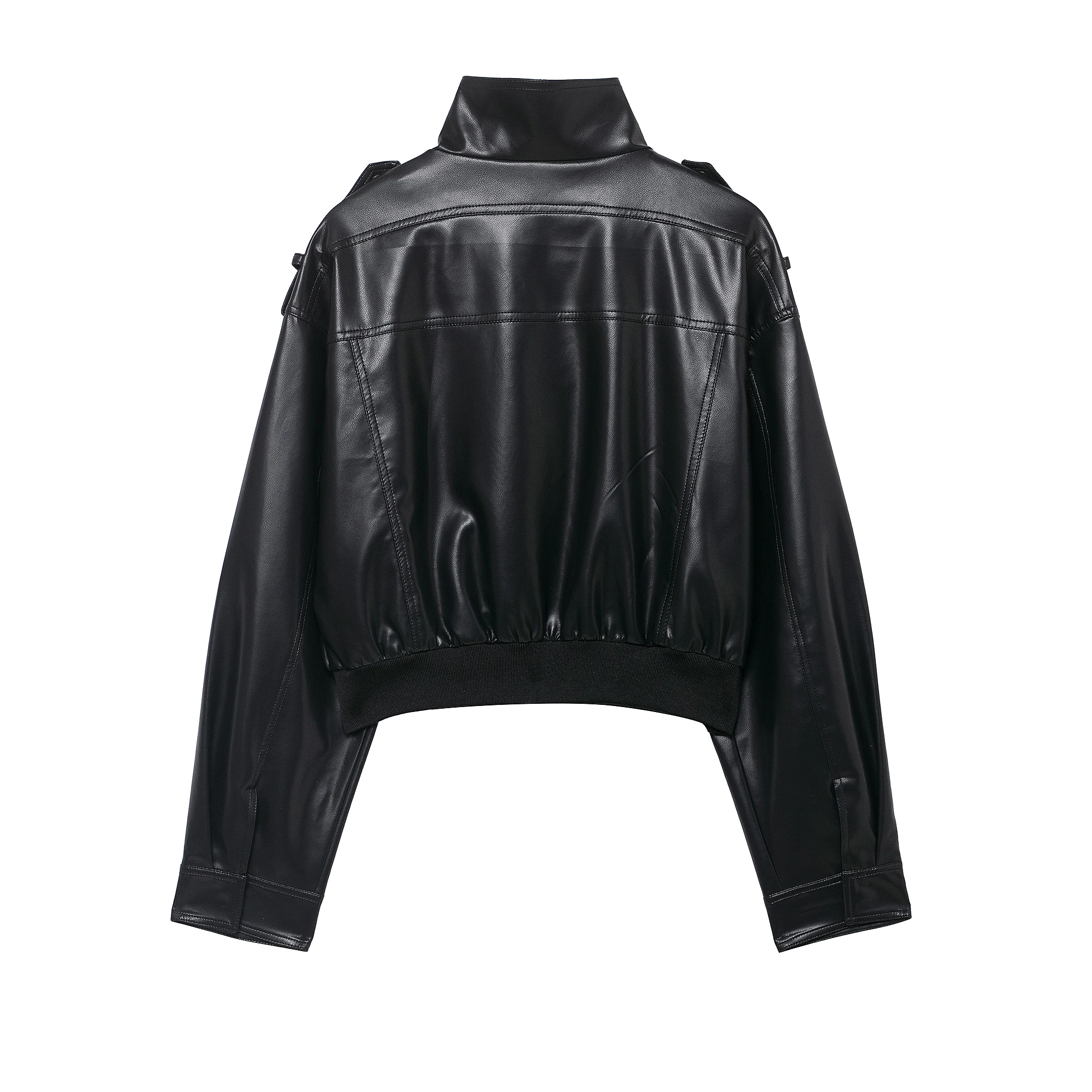 DUOPERI أزياء نسائية مع جيوب سترات سوداء من البولي يوريثان عالية الشارع برقبة عالية وأكمام طويلة معاطف نسائية أنيقة وأنيقة للسيدات