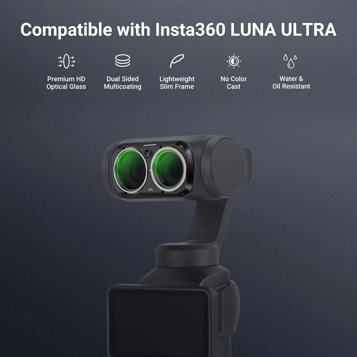 NEEWER ND CPL Effektfilter für Insta360 Luna Ultra, Schwarz, Neutraldichte ND8/16/32/64/128/256, Einstellbarer Zirkularpolarisator – Detail 5