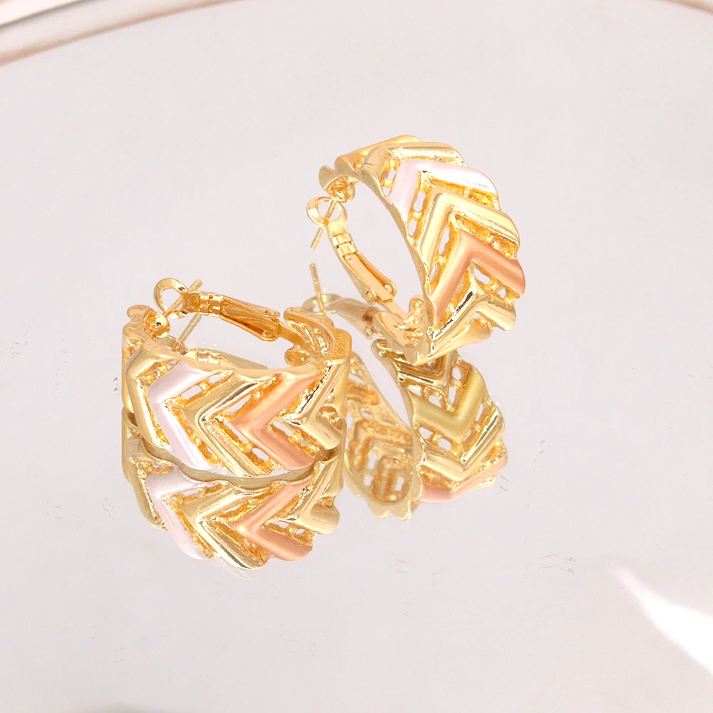 GZJPEI Tricolor-Schmuckset für nigerianische Braut, Hochzeitsgeschenk, hochwertig, 18 Karat vergoldet, große Halskette, Armband, Ohrring