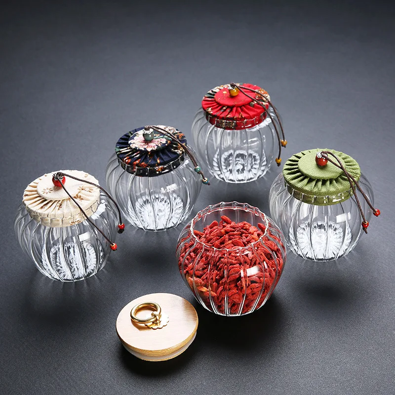 Food Container Kitchen Storage Bottles Jar Glass Airtight Canister Grains Tea Coffee Beans Grains Candy Jars Wood Lid Containers