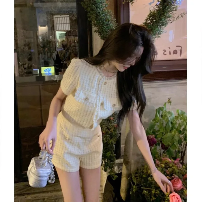 2024 Summer Women\'s Short Sets Korean Style Fashion Short Sleeve shirt Top and Shorts 2 Piece Set Outfit Shorts Suit for Women