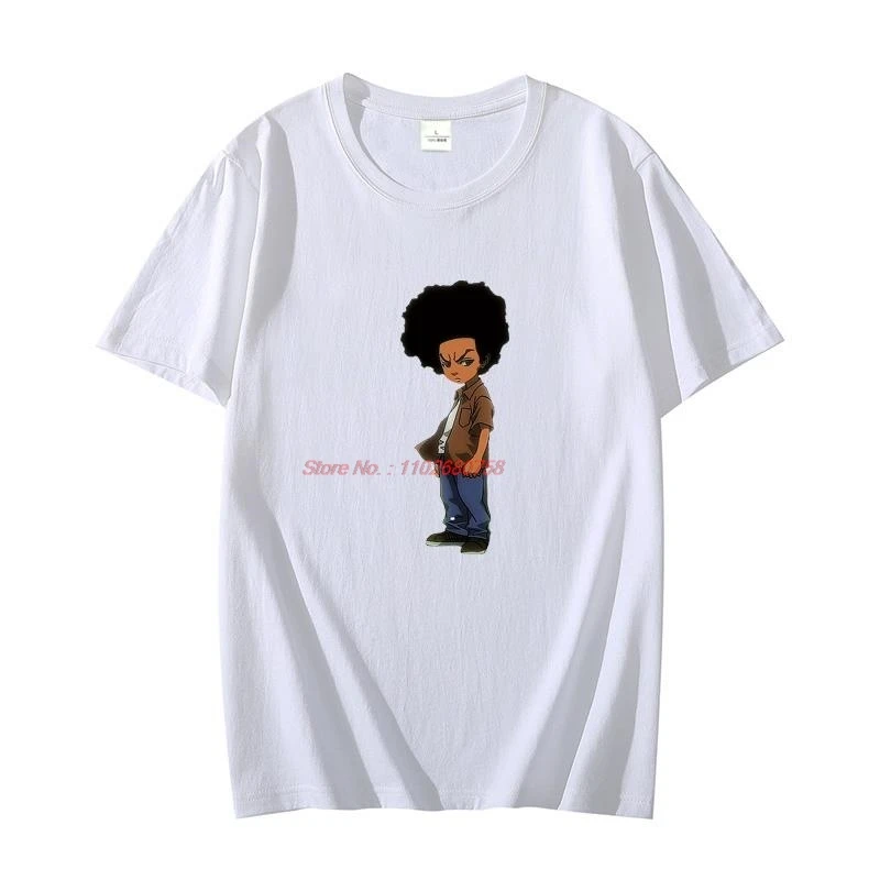Summer fashion t shirt for men Boondocks Rapper Huey Freeman cotton T-shirt Harajuku graphic t shirts Streetwear Men's clothing