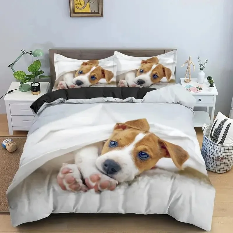 

3D Print Cute Jack Russell Dog Bedding Set Double Twin King Duvet Cover Comforter Pillowcase Boys Girls Adults Bedroom