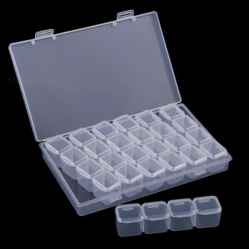 28 Slots Transparent Box with Caps Lid Design Clear Containers Round Plastic Organizer Case