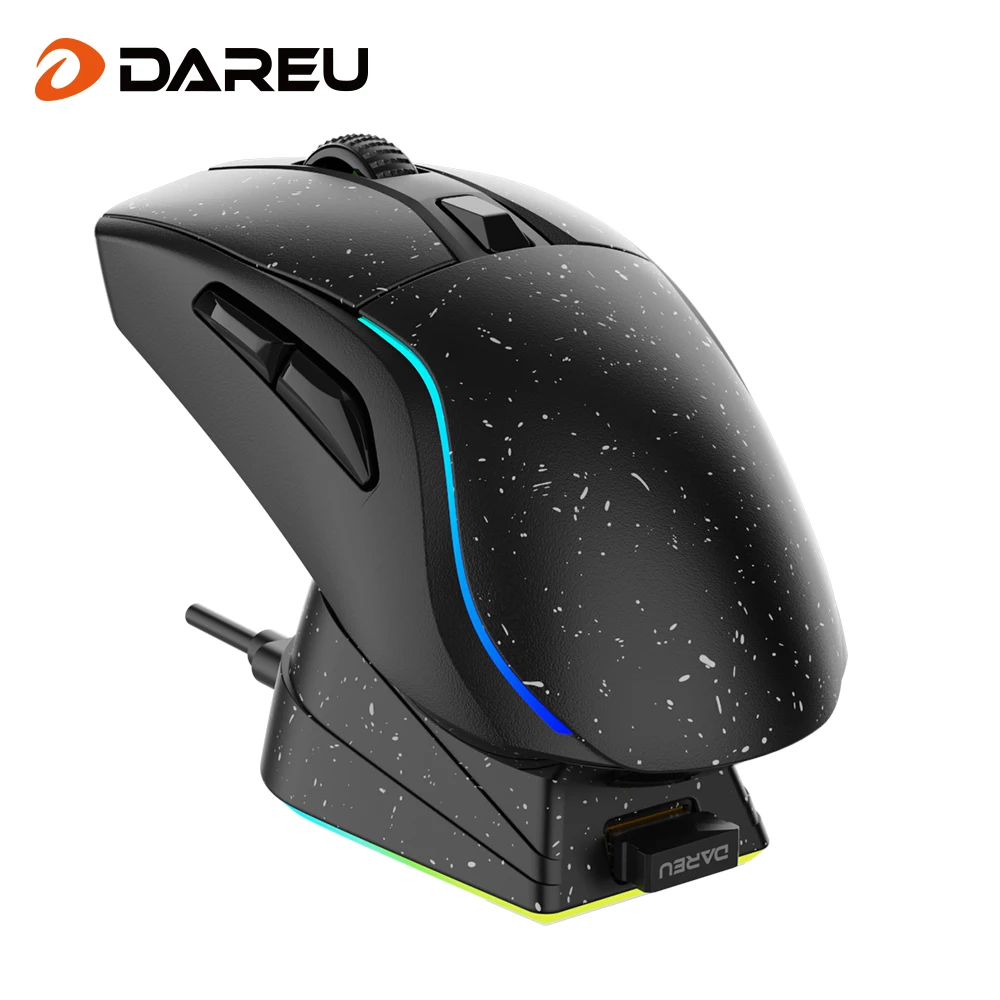

DAREU PC Gaming Mouse Tri-mode Connect Bluetooth Wired 2.4G Wireless Mice with Charging Base KBS Buttons Mous for Laptop Gamer