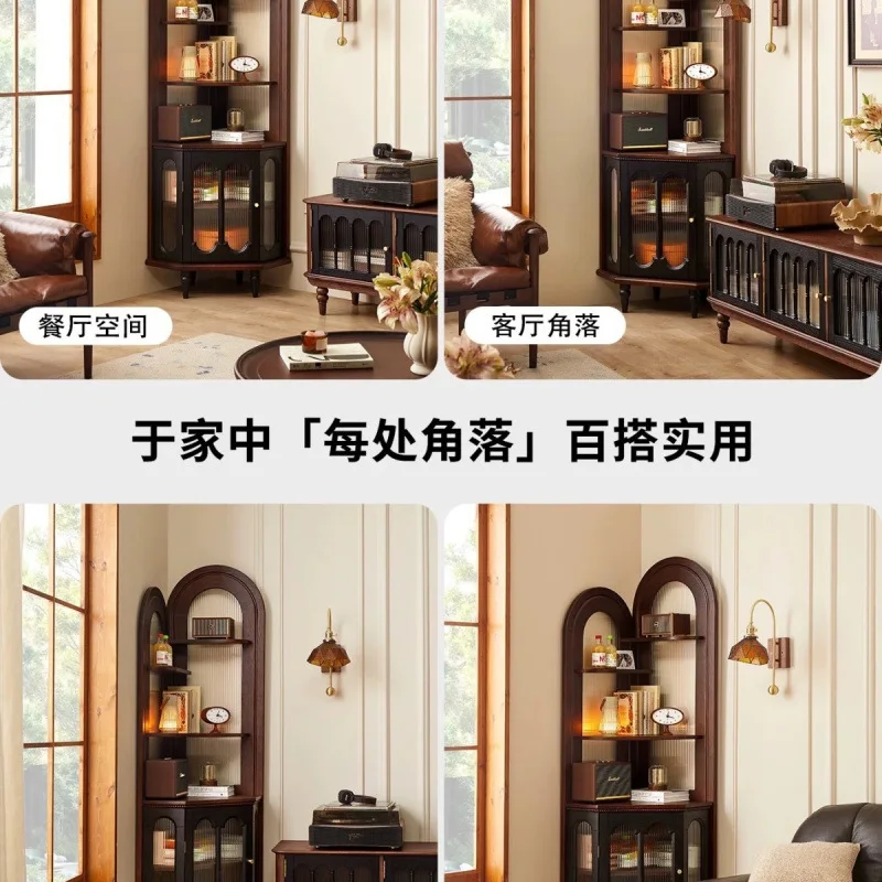 retro solid wood  shelf, living room bedroom, small apartment, triangular  corner storage bookshelf
