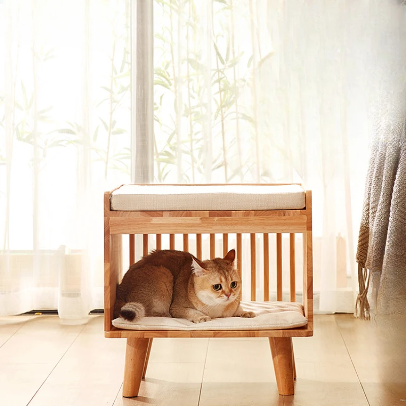 Solid wood cat bed, household cat climbing frame, winter pet bed, small dog bed, bedside table shared by humans and cats