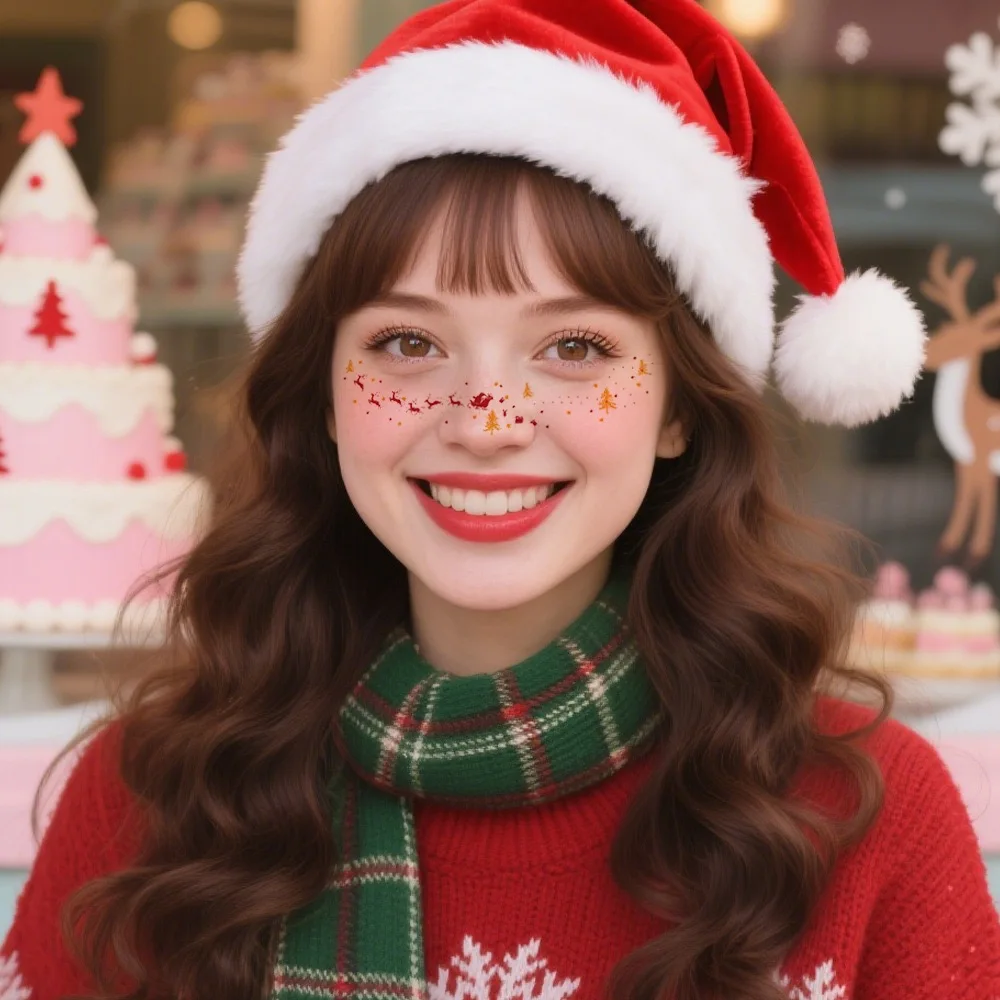 6 قطع من ملصقات الوشم المؤقت لعيد الميلاد وعيد الميلاد - شارات الوجه والعين الاحتفالية للنساء، مكياج حفلات العطلات مع سانتا ورقائق الثلج #2