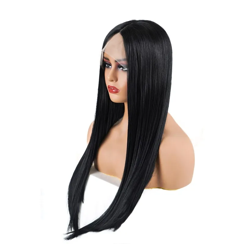 Women's Black Front Lace Wig 13x4 Big Lace Long Brazilian Straight Hair Synthetic Fiber Headband Luxury Synthesis Hair Pelucas