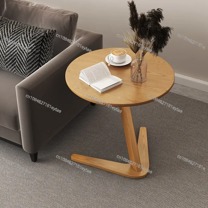 Oak Triangle Support Side Table Heavy Duty C Shaped Sofa Trending Balcony Coffee Table Bedroom Nightstand - view 4