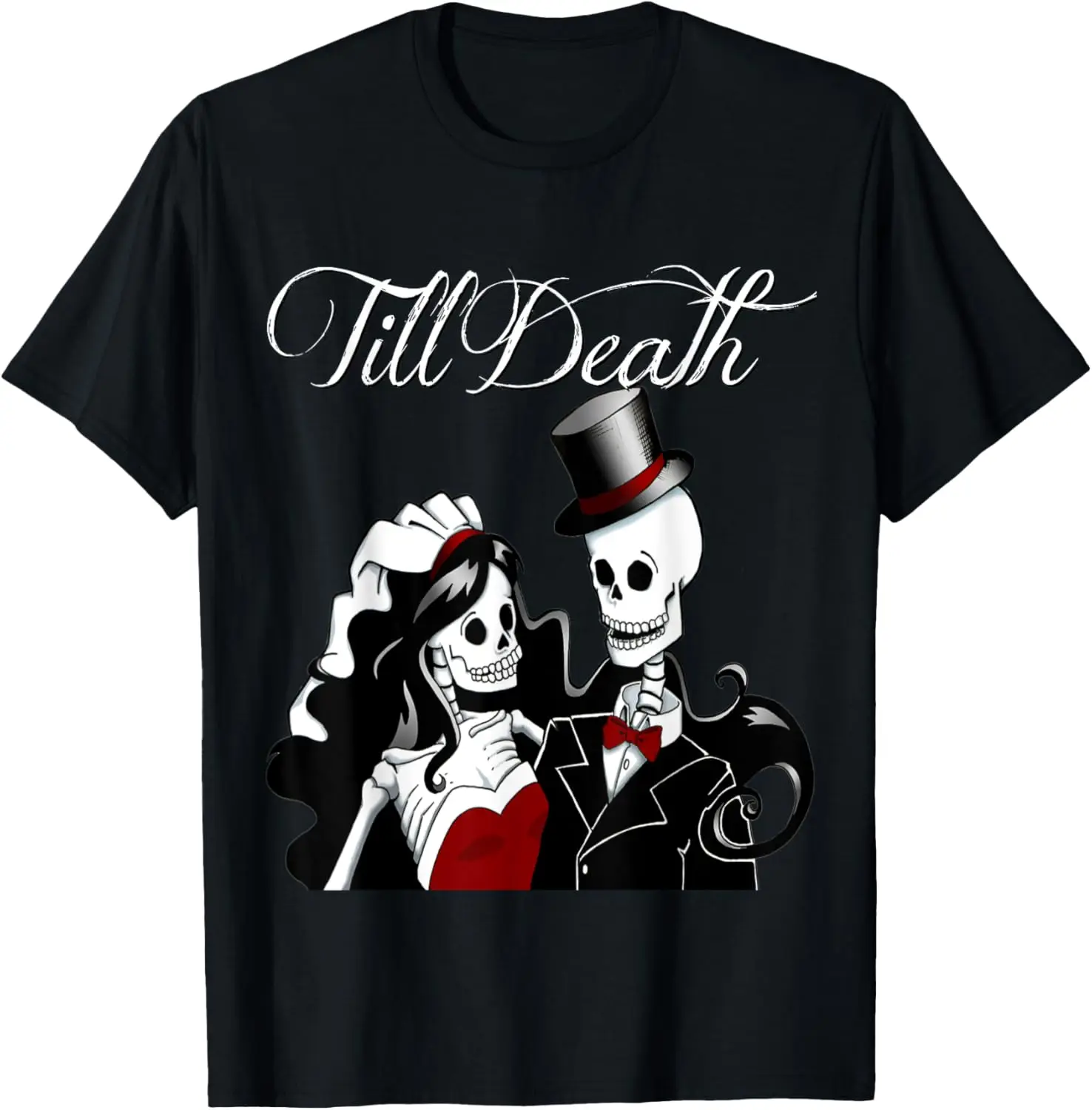 Halloween Wedding Gothic Bride Groom Skeleton Till Death T-Shirt