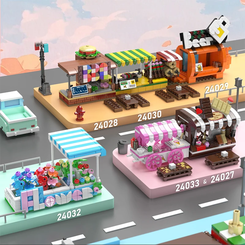 Mini Street Scene Building Blocks Model Stall Vending Machine Small Particle Assembling Ornaments MOC Technical Bricks DIY Gifts