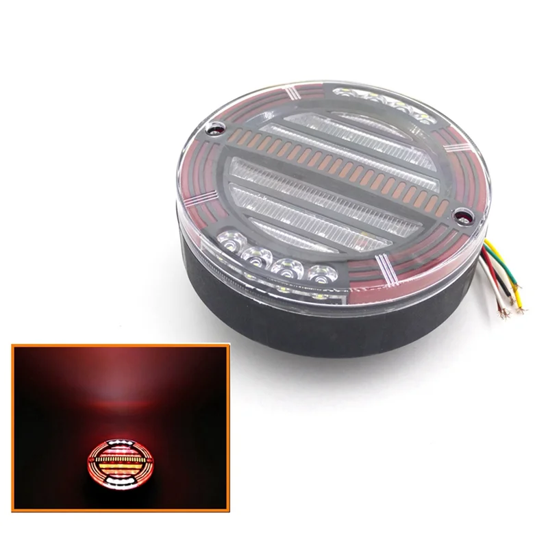 

AEF3-2Pcs Round LED Trailer Tail Light With Brake Light DRL Flow Turn Signal Lamp Car Truck Ships Bus Boat Caravan 12V 24V