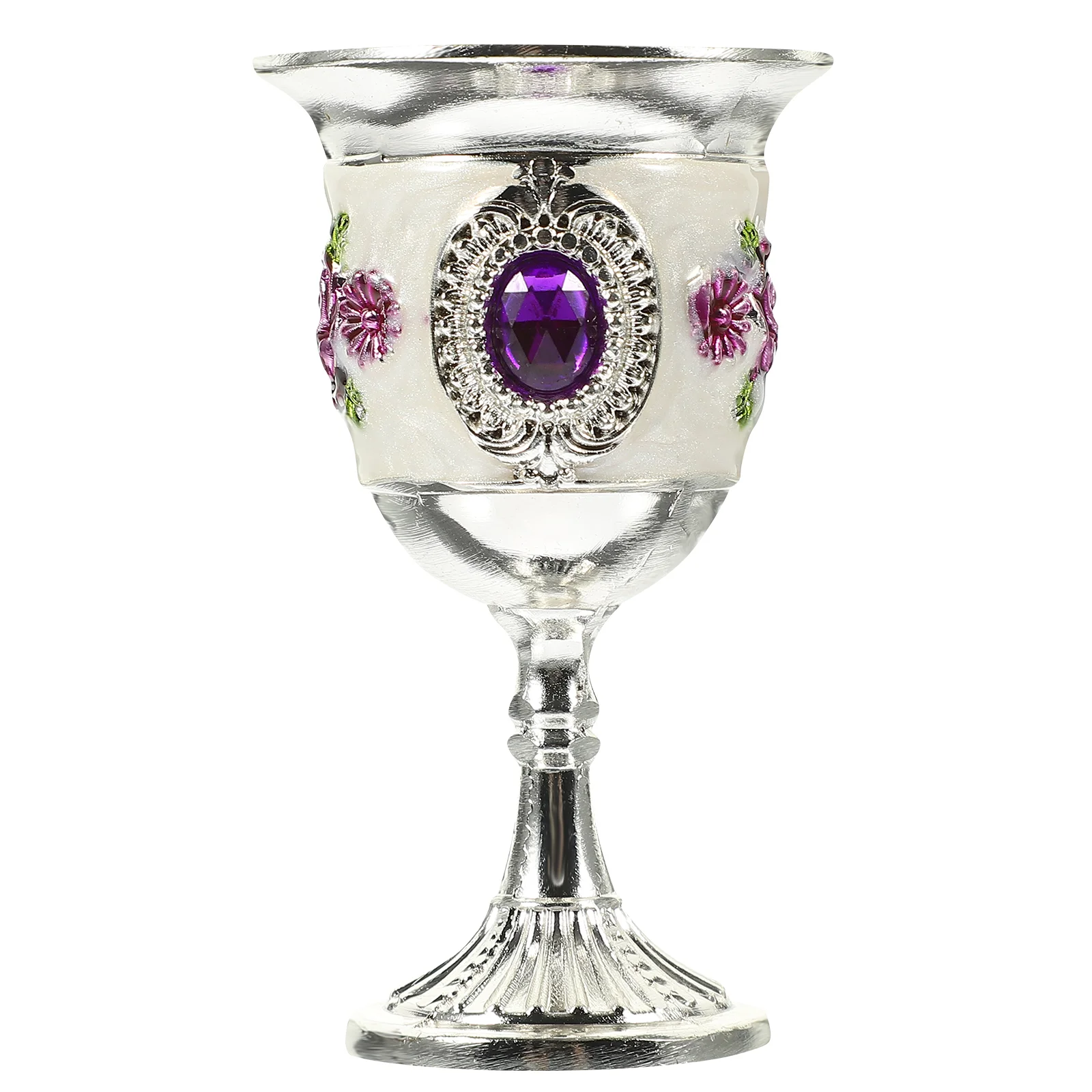 Inlay Style Zinc Alloy Goblet Goblet Carved White Glass Stem-cup Stemware for Home Bar Party (Silver White Purple, R