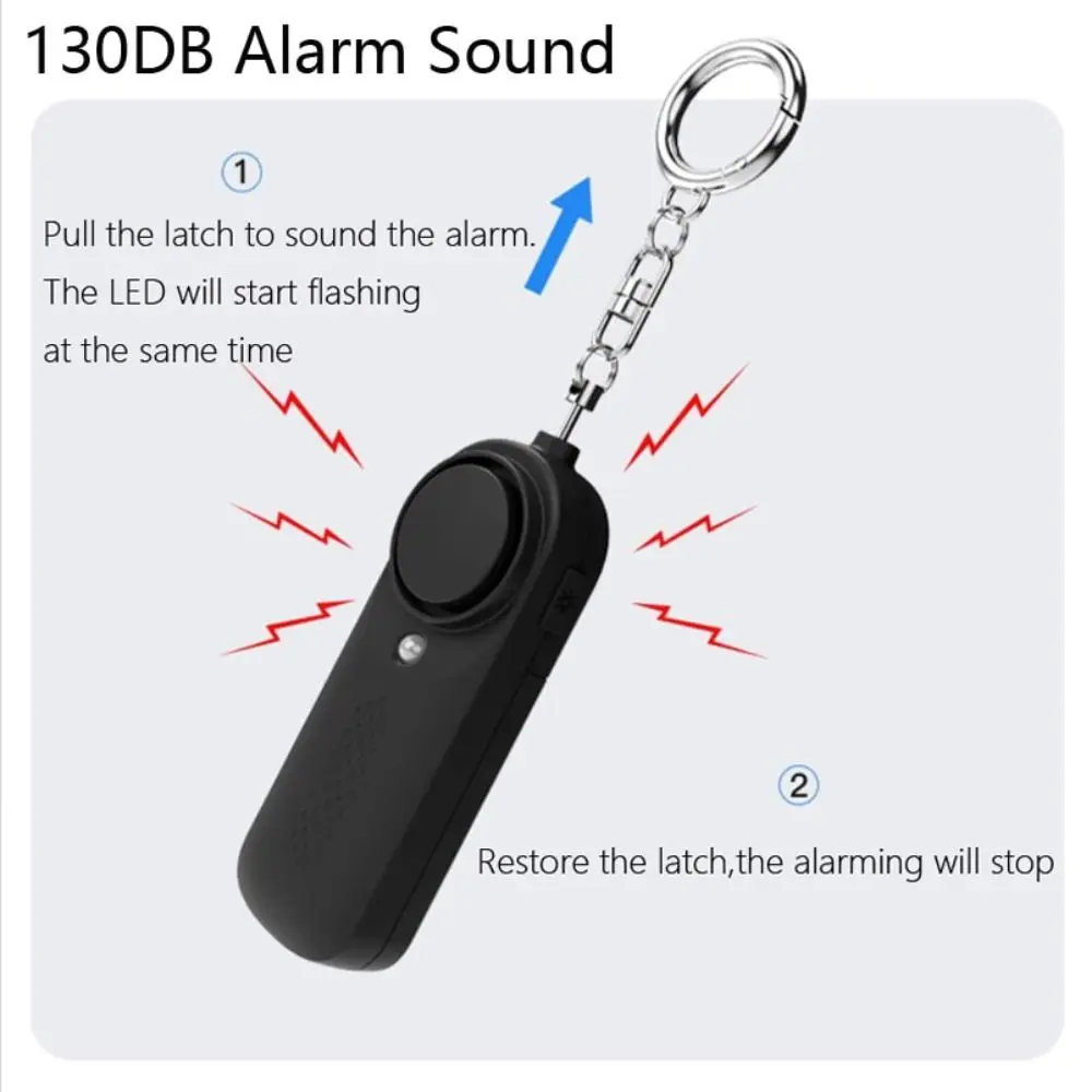 Alarme de sécurité anti-attaque SALoud Panic avec lumière LED, clé de sécurité, autodéfense, protection, 130db