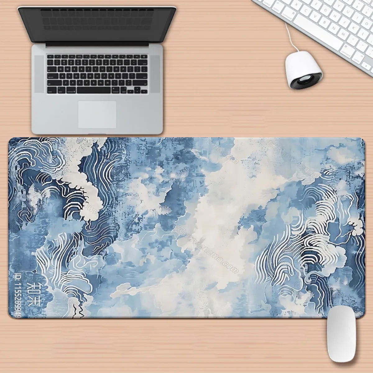 Iron Art Wave Blue XXL Mouse Pad Non Slip Rubber Base Large Desk Mat Multi Functional Decor Pad for Gaming Office Computer