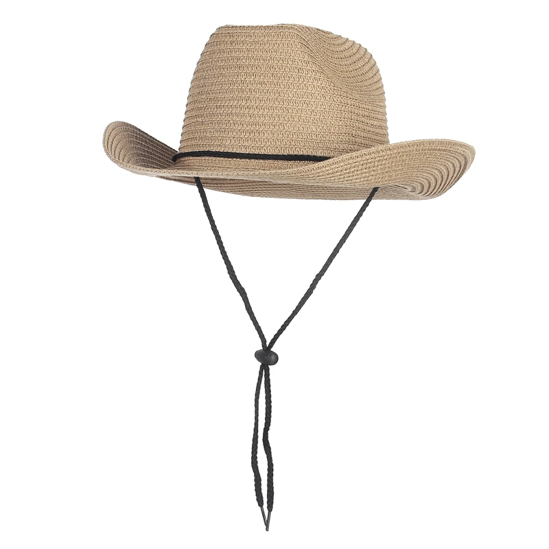 GEMVIE Western Straw Hats Men Women Summer Cowboy Hat Wide Brim Sun Beach Hat with Windproof String