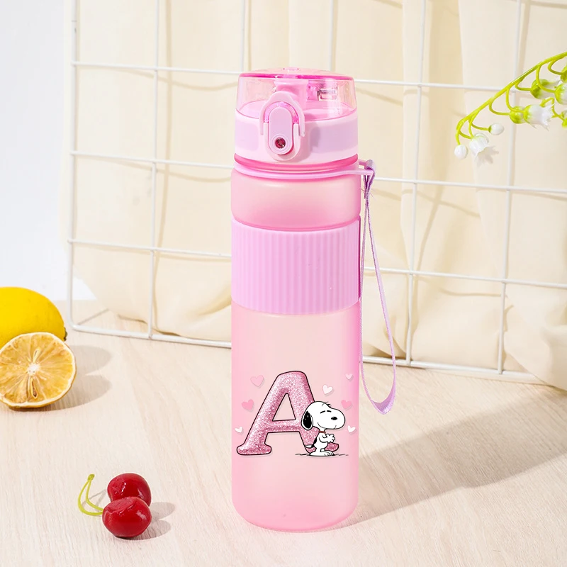 

550ml Snoopy Water Bottle Large Capacity Durable Portable Water Bottle Cartoon Letter A-Z Pattern Water Bottle Children's Gift