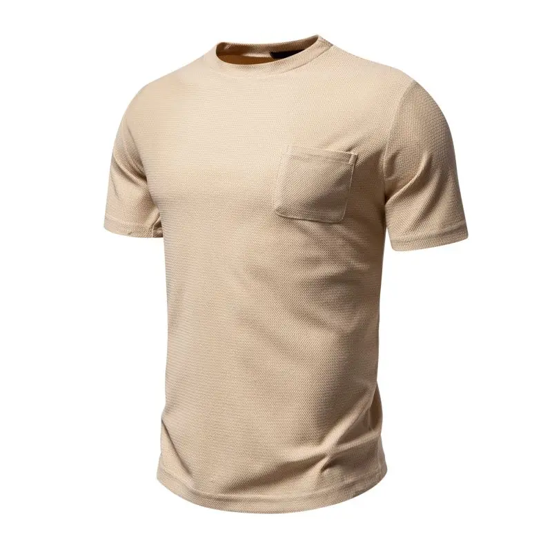 Summer Casual O-Neck Men's T Shirt European Style Solid Pocket Short Sleeve T-shirts Breathable Round Neck Running Gym Top Tees