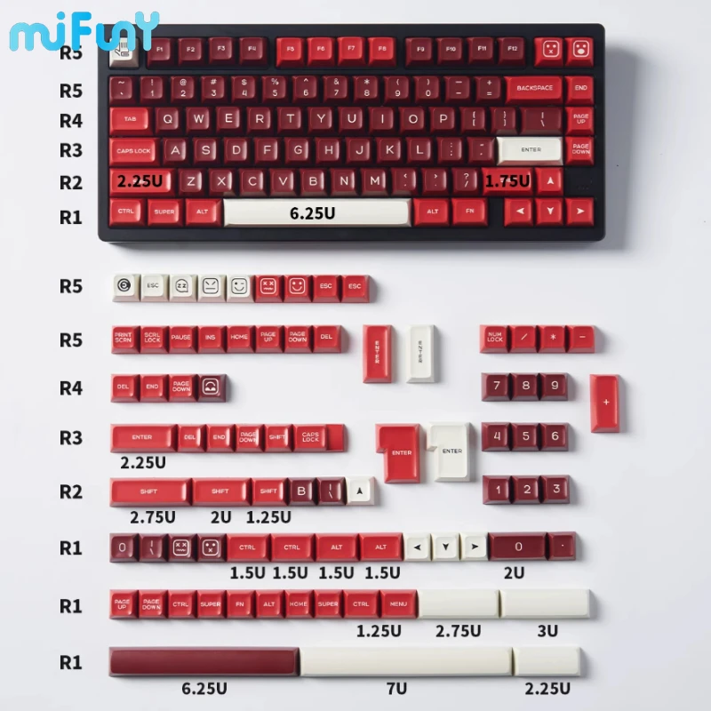 Imagem -06 - Glorya Red Theme Keyboard Cap Grupo Abs Duas Cores Bola de Moldagem Perfil SA Fit para Teclado Mecânico Alice 160 Chaves