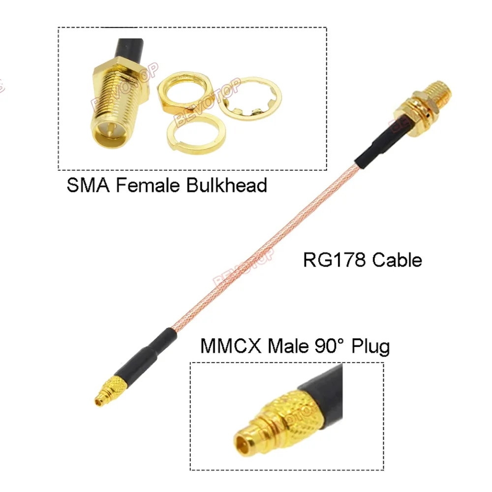 Câble SMA vers MMCX 10 pièces/uno RP-SMA / SMA femelle vers MMCX mâle droit 180 °/angle droit 90 ° prise RGsacrifice Pigtail RF cavalier coaxial
