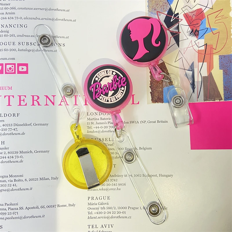 Cartoon Fashion Barbie Pink For ID Card Holder Scalable Toggle Clip Employee Card Nurse Chest Card Student Bus Card Holder