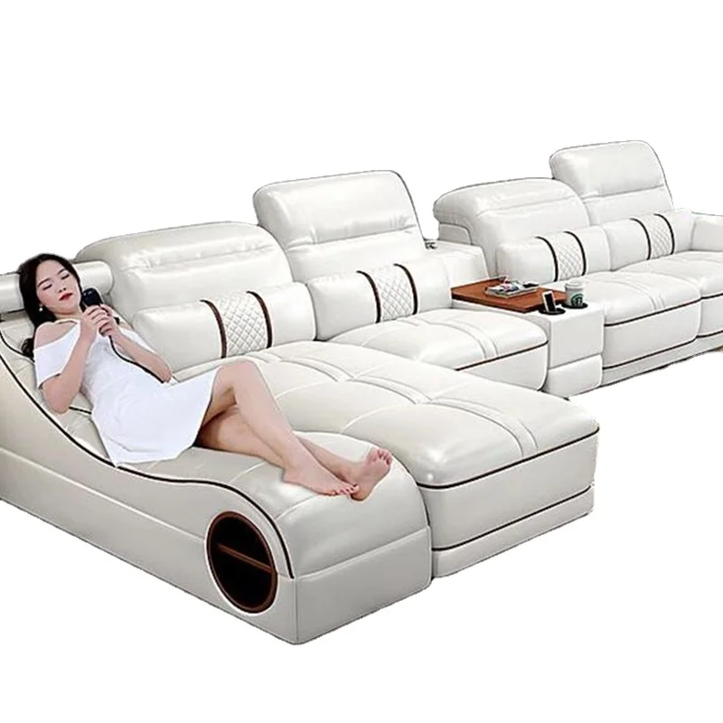 Wholesale Top Quality Genuine Leather Sectional Sofa Living room Sofas Multi functional Sofa with Massage Beds USB Music player