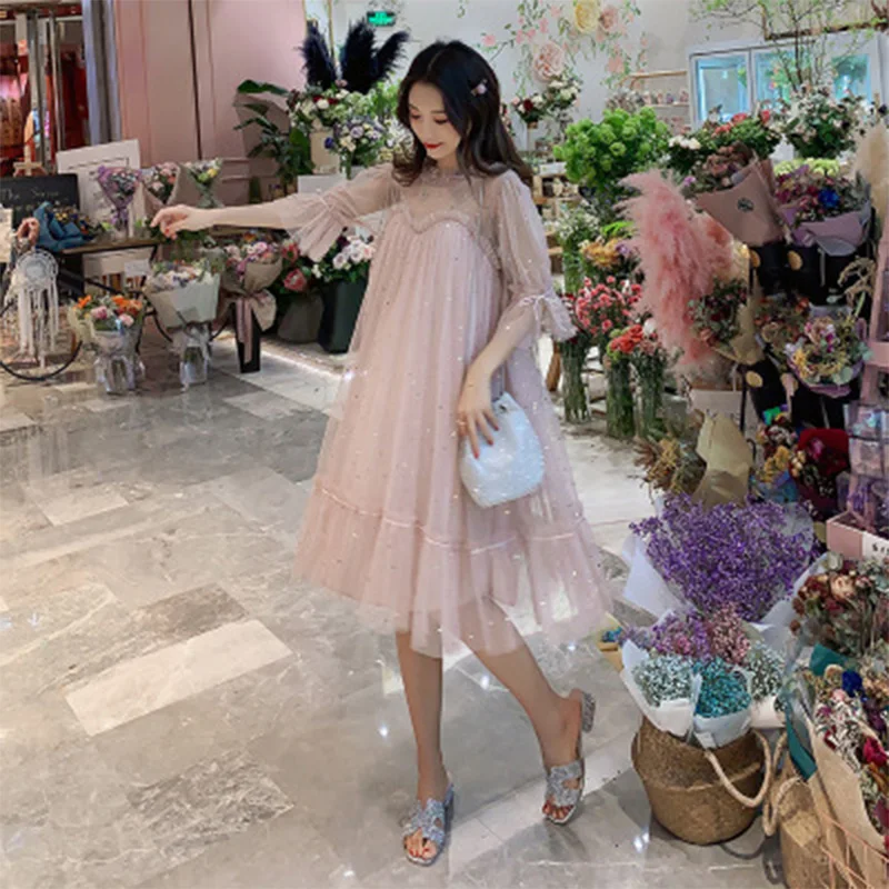 New 2023 Summer cotton Maternity Dress Sequin Fairy pregnancy Dresses Casual Half Sleeve Loose Pregnant Women dress zomer jurk