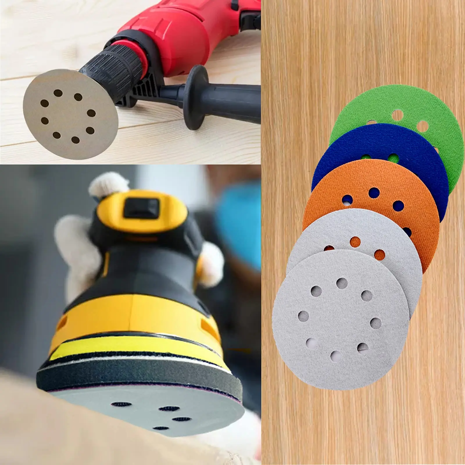 32pcs Sandpaper 5Inch 8Hole Hook&Loop Wet Dry Sand Discs with 2pcs Interface Pads for Orbital Sander Automotive Metal Polishing