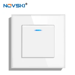 Novski-Panel de cristal templado, interruptor de pared con indicador LED, 16A, 250V, 1 entrada, 1 vía, 2 vías, 1 vía, 2 entradas y 2 vías