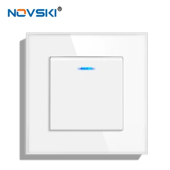 novski Kristal Temperli Cam Panel 1 Gang 1way, 1 Gang 2way, 2 Gang 1way, 2 Gang 2way, LED Göstergeli Duvar Anahtarı 16A 250V