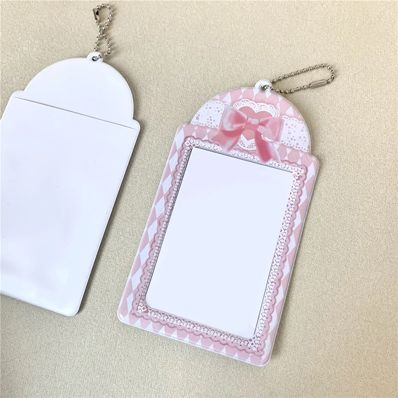 Bowknot Lace 3-inch PVC Card Holder Korean Simple Campus Card Cover Idol Photocards Protector Traffic Card Storage Pendant