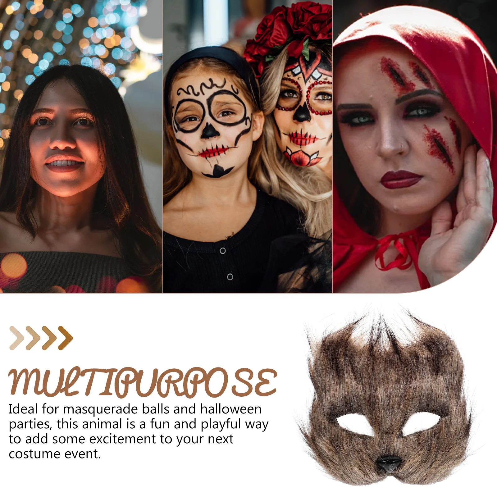 Faux Fur Tail Mask Party หน้ากาก Masquerade Aldult อุปกรณ์เสริมสําหรับ Halloween Circus Photo Booth Prom ผู้หญิง