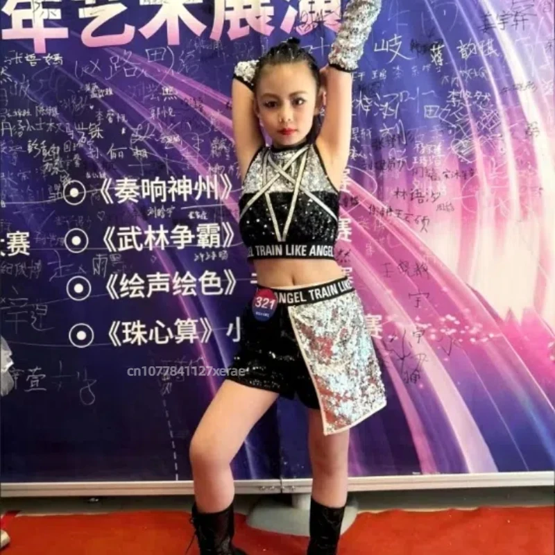 Children's Jazz Dance Performance Costume Sequin Set Handsome Girls' Jazz Dance Costume Hip-hop Street Dance Cool Clothes