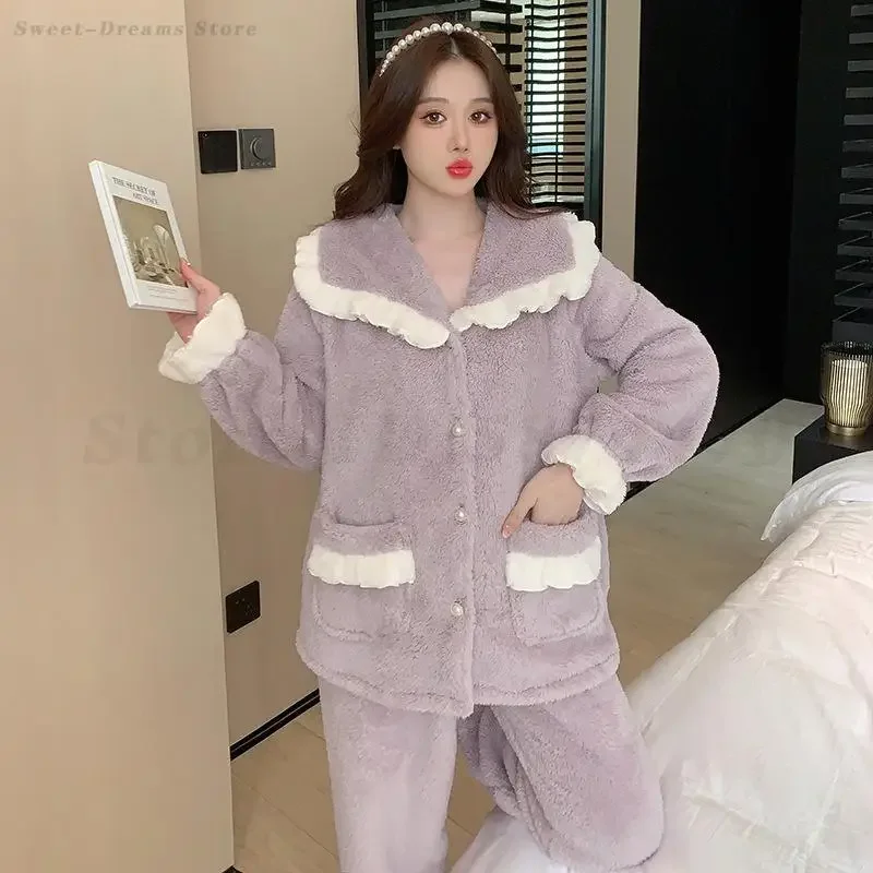 Épaissi chaud filles pyjamas maison vêtements français doux vêtements de nuit en vrac décontracté vêtements de nuit vêtements de détente hiver nouveau Pijama Mujer