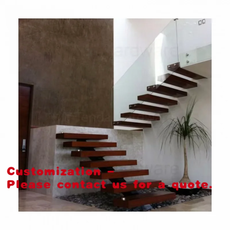 

Customize.Floating Staircases With Wooden Steps and Glass Railing