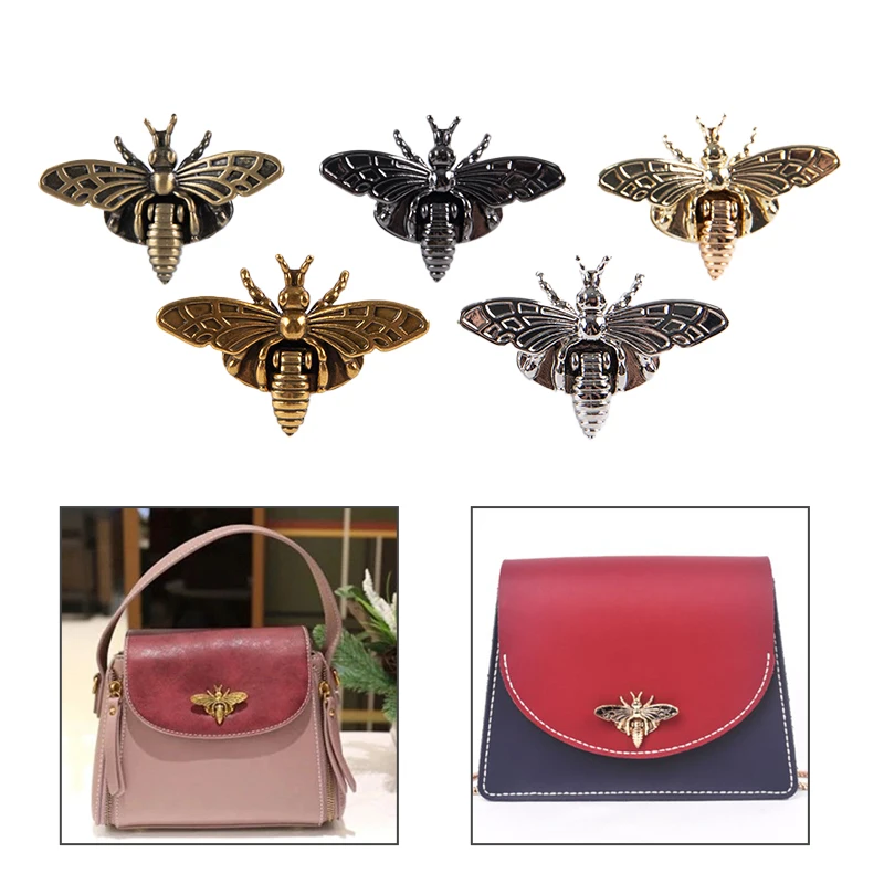 Cierre de Metal en forma de abeja para bolso, accesorio de moda Retro para manualidades de cuero, DIY, 1 Juego